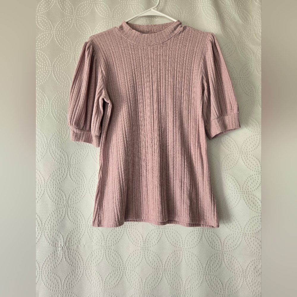 Maurices Ribbed Puff Sleeve Tee in Blush Pink